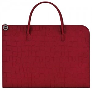Longchamp Croco Block Briefcase S Red | LDE-756803