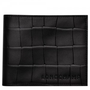 Longchamp Croco Block Wallet Black | STD-986247