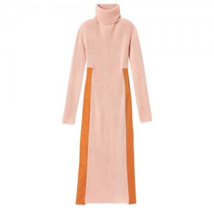 Longchamp Knitted long dress Pale Pink | XHB-138796
