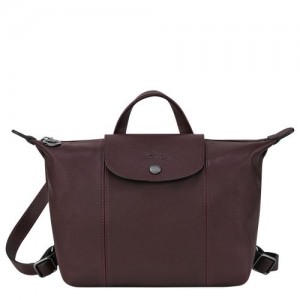 Longchamp Le Pliage Cuir Backpack Burgundy | AUJ-504271