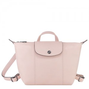 Longchamp Le Pliage Cuir Backpack Pale Pink | NLO-031654
