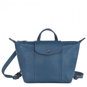 Longchamp Le Pliage Cuir Backpack Pilot Blue | FGL-194825