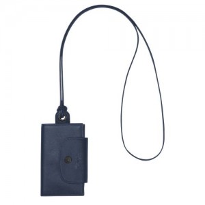 Longchamp Le Pliage Cuir Card holder with necklace Navy | JFM-238460