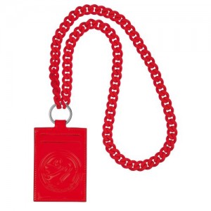 Longchamp Le Pliage Cuir Card holder with necklace Vermilion | EQT-289517