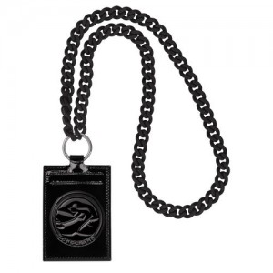 Longchamp Le Pliage Cuir Card holder with necklace Black | ZDH-871420
