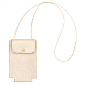 Longchamp Le Pliage Cuir LGP Phone case with leather lace Ecru | HIE-903574