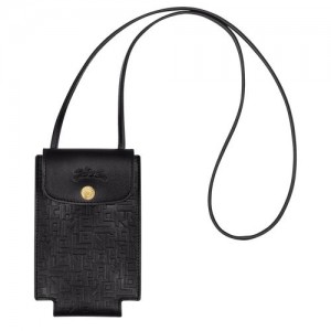 Longchamp Le Pliage Cuir LGP Phone case with leather lace Black | DRA-456780