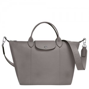 Longchamp Le Pliage Cuir Top handle bag M Turtledove | ICT-439201