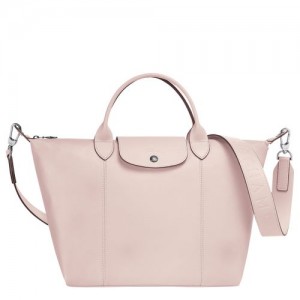 Longchamp Le Pliage Cuir Top handle bag M Pale Pink | NWZ-961584