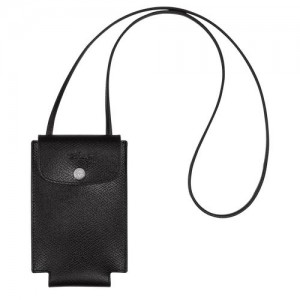 Longchamp Le Pliage Green Phone case with leather lace Black | GBK-159724