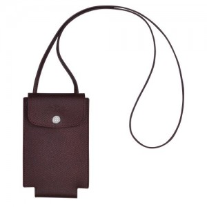 Longchamp Le Pliage Green Phone case with leather lace Burgundy | LCR-723941