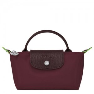 Longchamp Le Pliage Green Pouch with handle Burgundy | NWO-124089