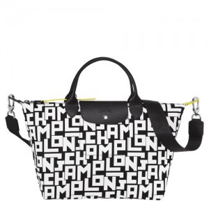 Longchamp Le Pliage LGP Top handle bag M Black/White | NLA-832916