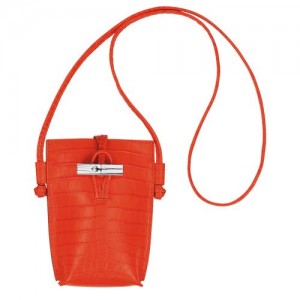 Longchamp Roseau Croco Phone case with lace Orange | DBJ-812069