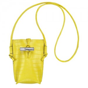 Longchamp Roseau Croco Phone case with lace Lemon | QNJ-571489