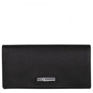 Longchamp Roseau Long continental wallet Black | ZBD-396127